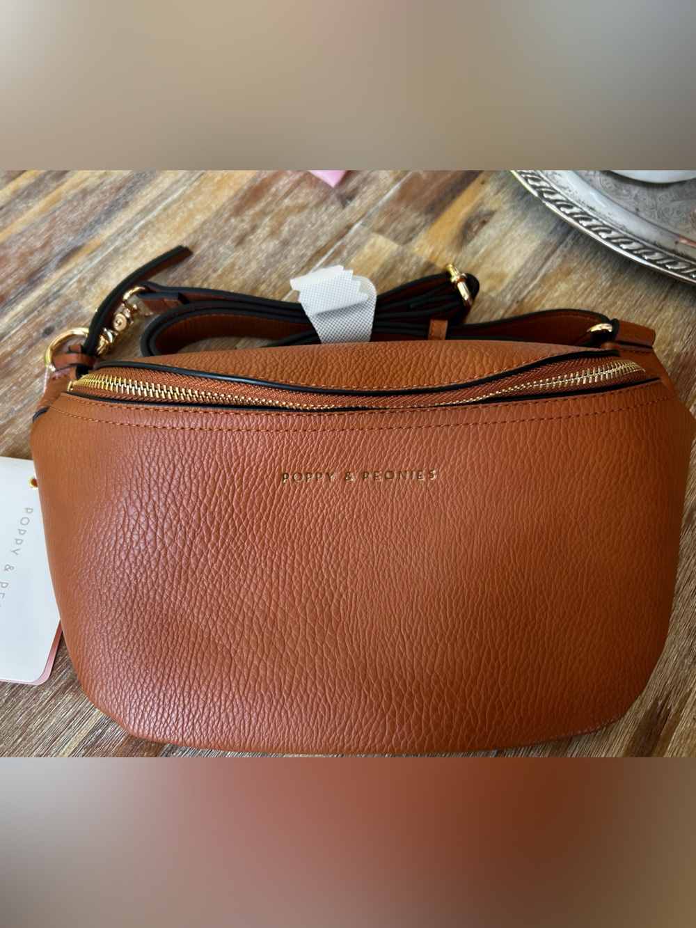 NWT!!!Poppy & Peonies Cognac Pebbled Leather Crossbody with Gold Hardware